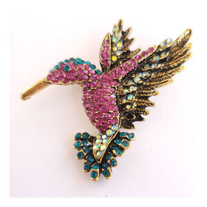 Pink Hummingbird Brooch or Pendant with Loop and Pin Back